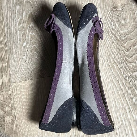 Lands End Purple Navy Suede Leather Kiltie Cap Toe Bow Academia Ballet Flats 8 - Picture 5 of 8